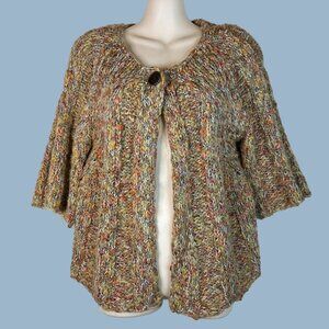 Multicolor Cardigan Cape Sweater Women Size M Leo & Nicole Chunky Wool Blend